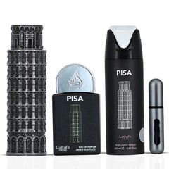 Lattafa Pride Pisa 3 Piece Gift Set for Men 3.4 oz EDP + 20 ml EDP + 6.7 oz Deodorant Spray