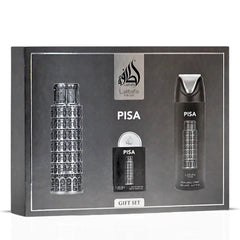Lattafa Pride Pisa 3 Piece Gift Set for Men 3.4 oz EDP + 20 ml EDP + 6.7 oz Deodorant Spray