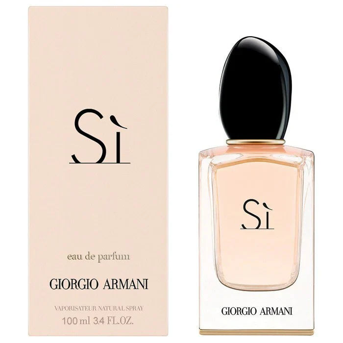 Giorgio Armani Si eau de parfum bottle and packaging on a white background