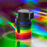 Odyssey Spectra product with rainbow design on a colorful abstract background