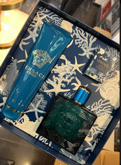 Versace Eros 3 Piece Gift Set – 3.4 oz EDT Spray + 0.17 oz Mini EDT + 5.0 oz Shower Gel Men