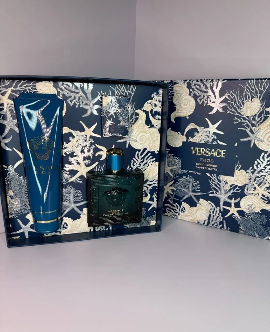 Versace Eros 3 Piece Gift Set – 3.4 oz EDT Spray + 0.17 oz Mini EDT + 5.0 oz Shower Gel Men