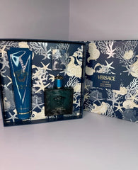 Versace Eros 3 Piece Gift Set – 3.4 oz EDT Spray + 0.17 oz Mini EDT + 5.0 oz Shower Gel Men